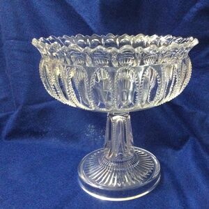 Very heavy crystal 8 1/2 inches high and the bowl is 8 1/2 inches across.